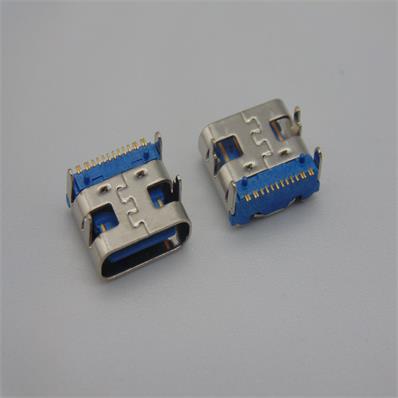 HJC-TC-013 USB -TYPE-C 四脚前插后贴16P母座蓝胶L=7.35