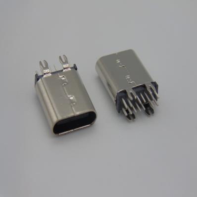 HJC-TC-023 USB-TYPE-C180度直插鱼叉脚14P母座 L=10.0